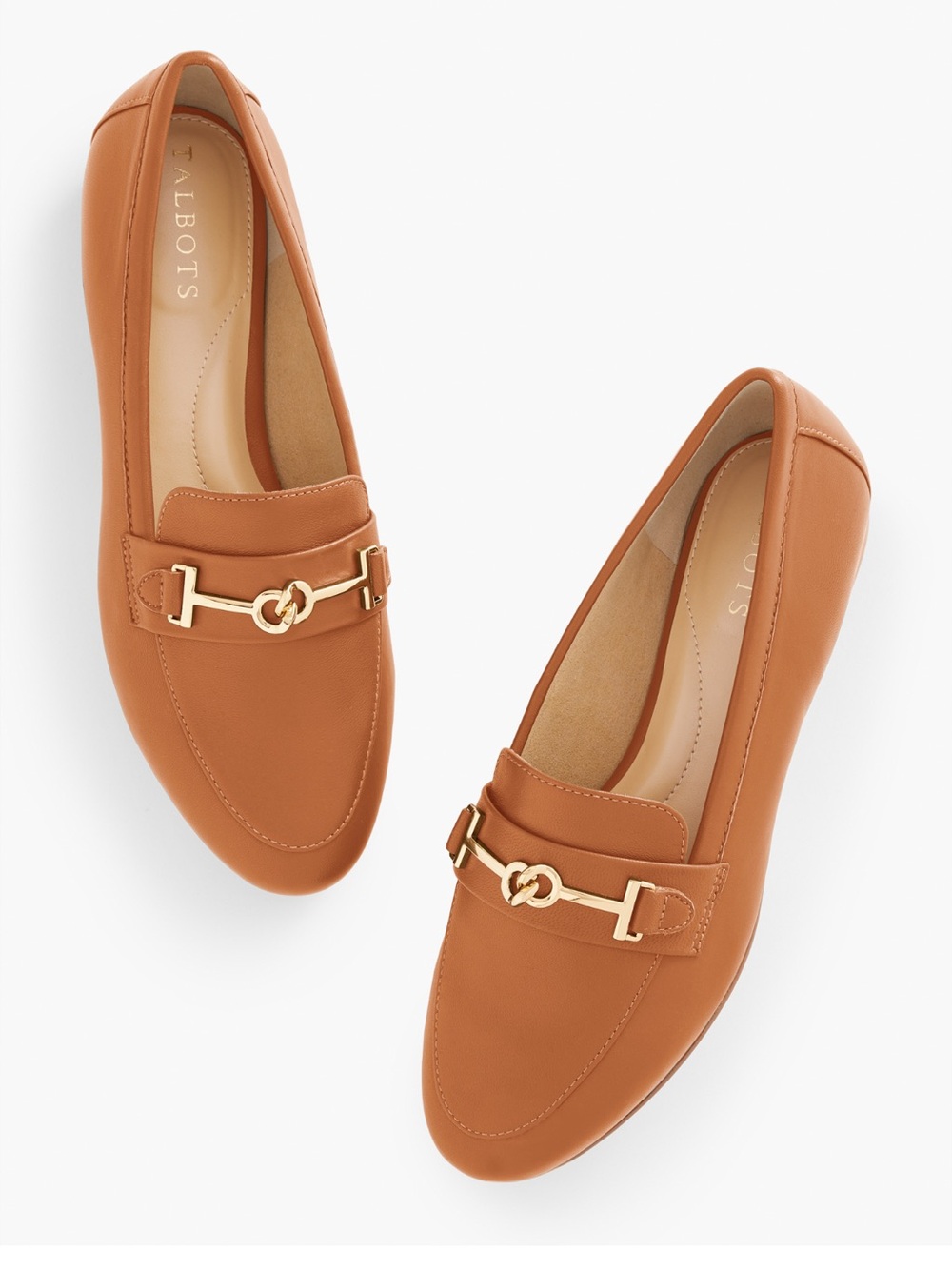 New Talbots Ryan Bit Soft Nappa brown Leather Loafers with gold-toned hardware